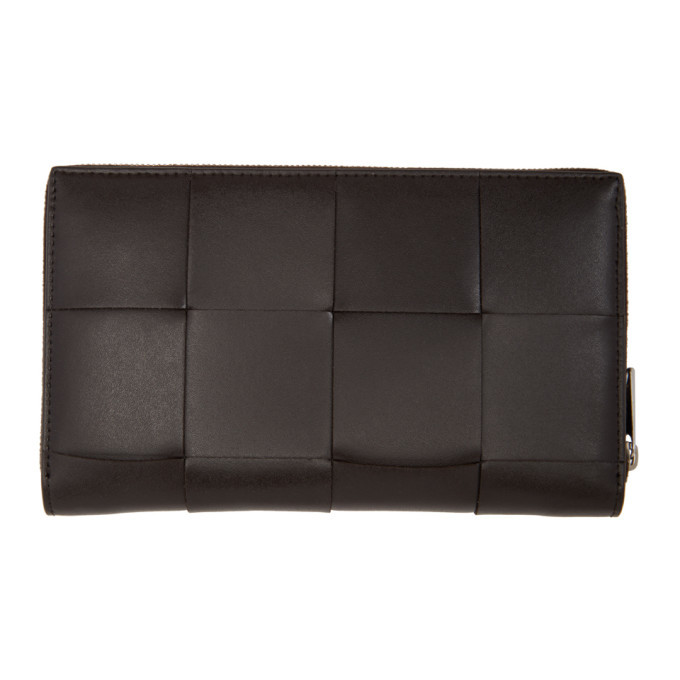 Photo: Bottega Veneta Brown and Silver Intrecciato Zip Around Wallet