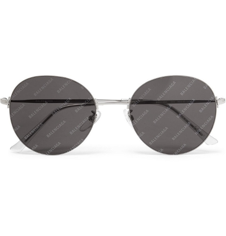 Photo: Balenciaga - Round-Frame Silver-Tone Logo-Print Sunglasses - Gray