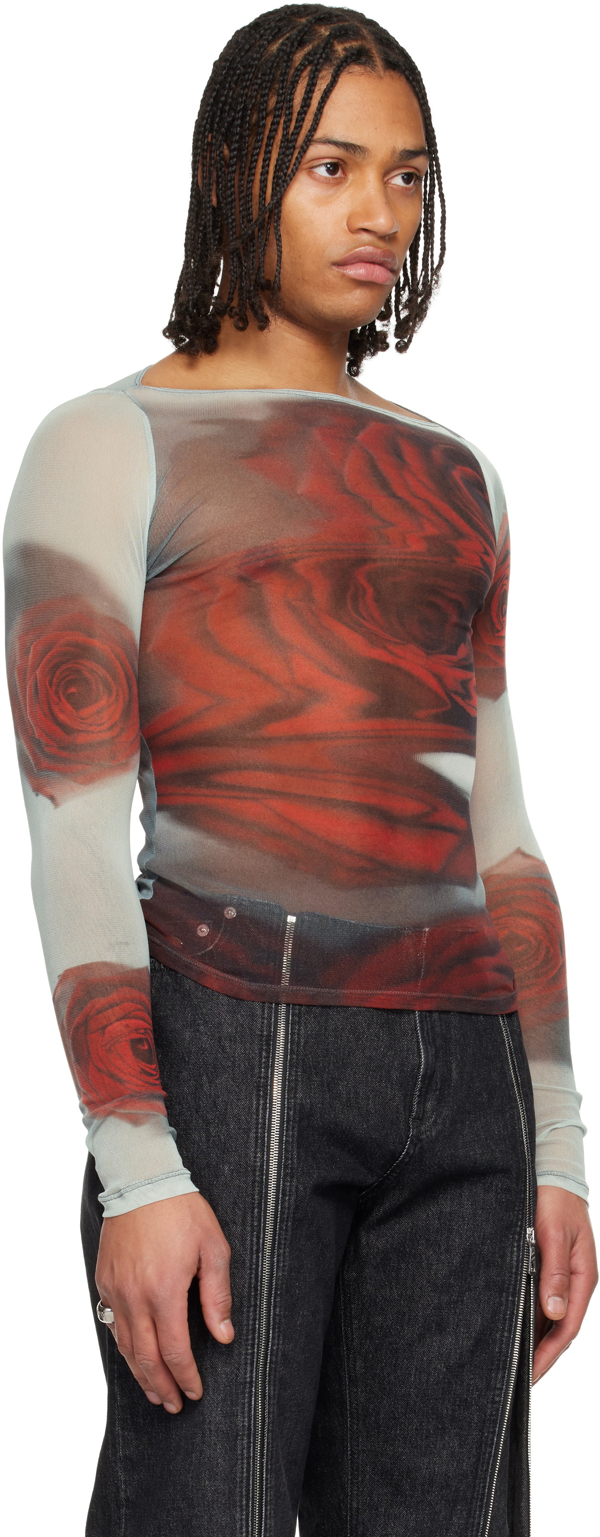 Jean Paul Gaultier Gray & Red 'The Blurry Roses' T-shirt