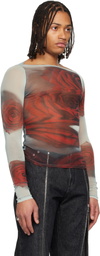 Jean Paul Gaultier Gray & Red 'The Blurry Roses' T-shirt