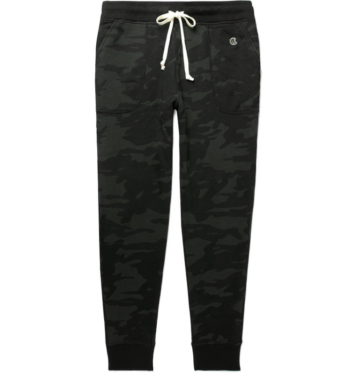 Photo: Todd Snyder Champion - Slim-Fit Tapered Camouflage-Print Loopback Cotton-Jersey Sweatpants - Black