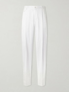 Dolce&Gabbana - Straight-Leg Pleated Cotton-Twill Trousers - White