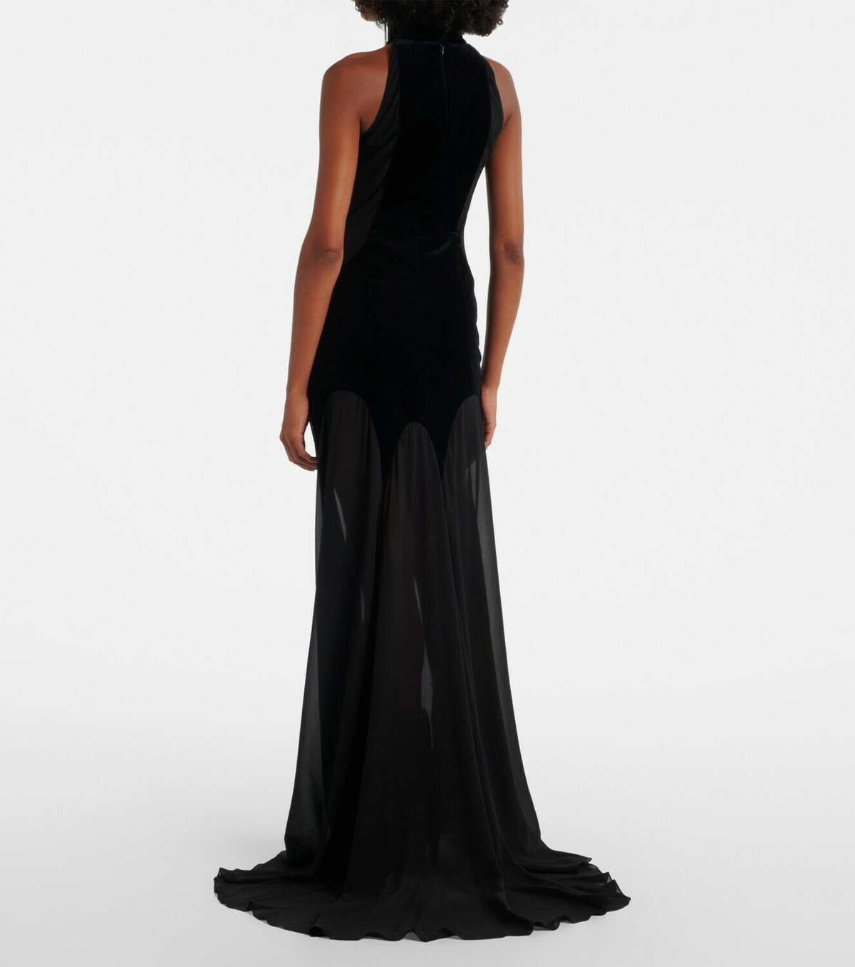McQueen Velvet-trimmed silk georgette gown