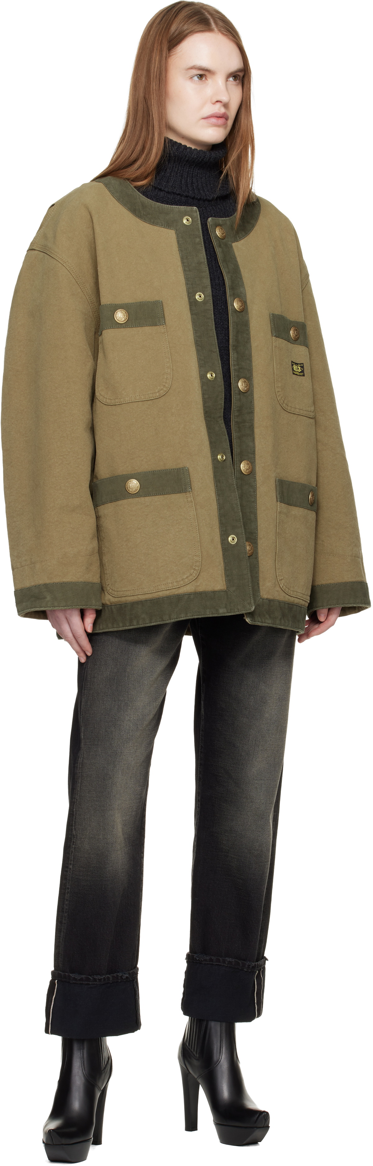 R13 Khaki Cord Trimmed Chore Jacket