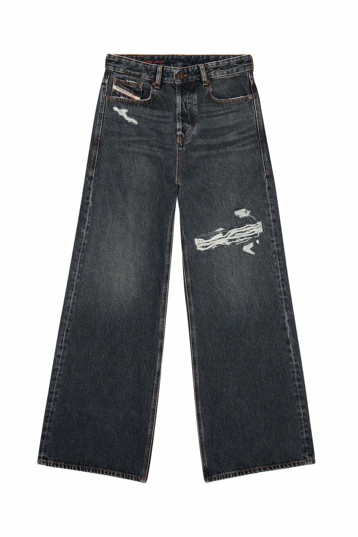 Diesel Relaxed Jeans Low Waist 1996 D-Sire, Black/Dark grey, Button fly
