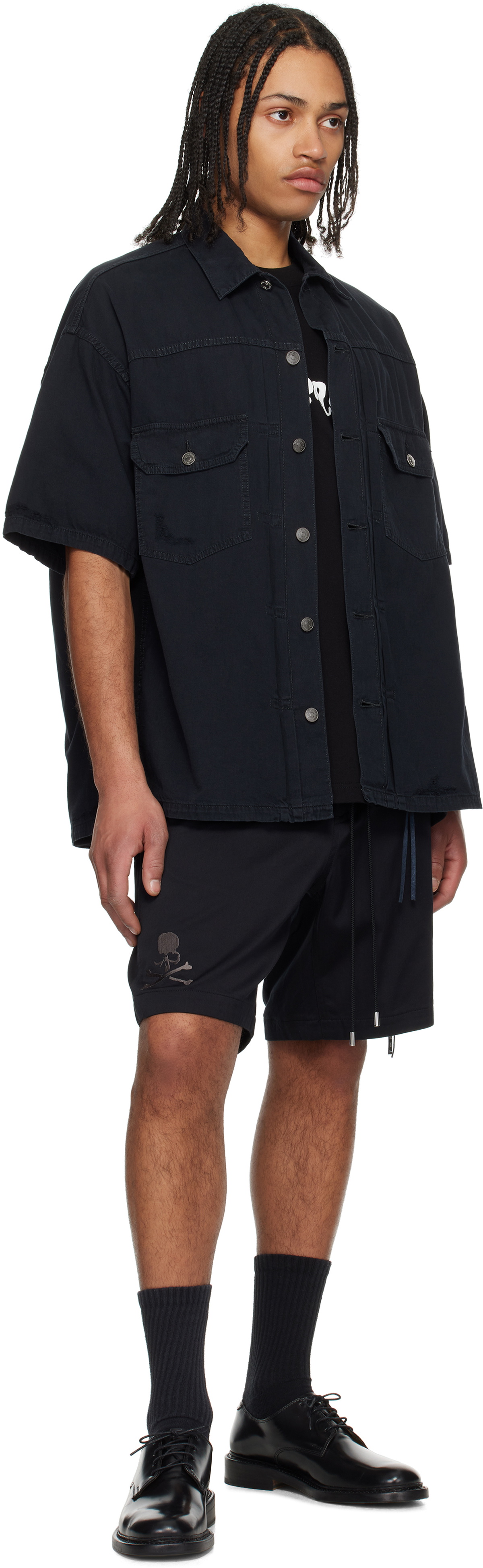 mastermind JAPAN Black Distressed Denim Shirt