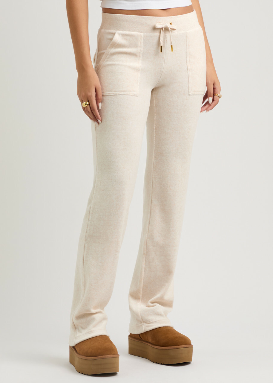 Juicy Couture Del Ray Logo Velour Sweatpants Cream