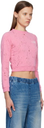 MM6 Maison Margiela Pink Distressed Crewneck Sweatshirt