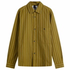 MHL by Margaret Howell Men's Overall Stripe Shirt in Light Olive/Off White