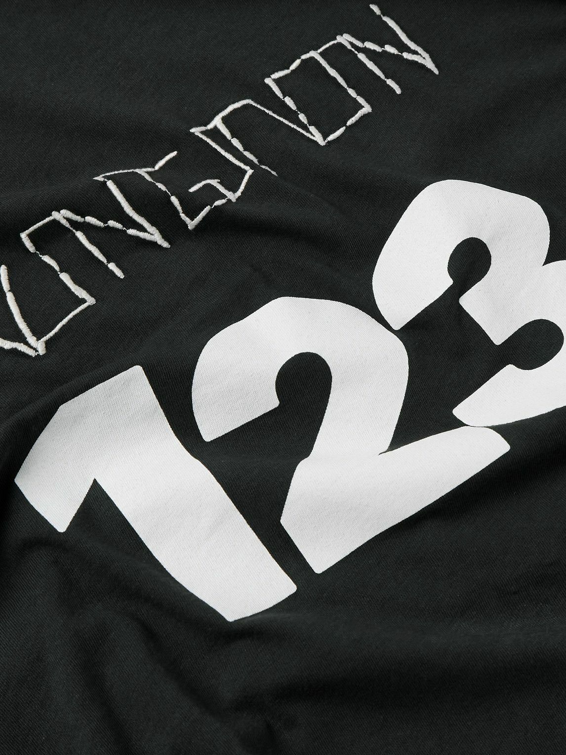 RRR123 - Logo-Print Embroidered Cotton-Jersey T-Shirt - Black