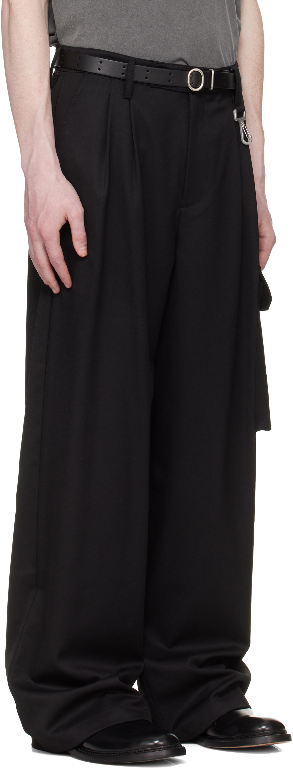 Reese Cooper Black Wool Pleated Cargo Pants