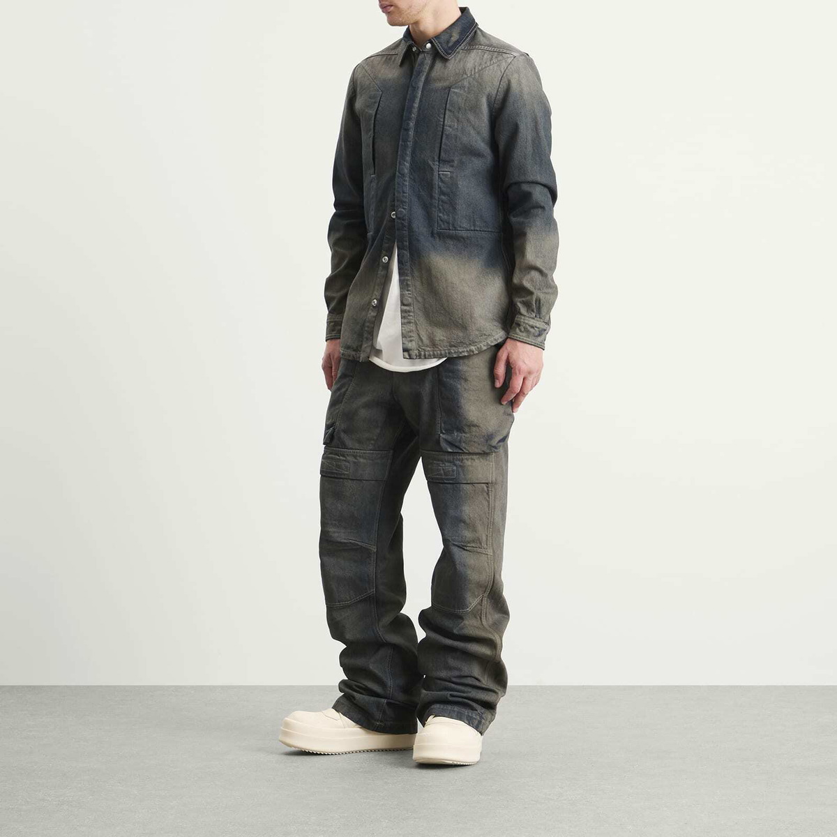 Rick Owens Men's Fogpocket Denim Shirt in Dark Dust Rick Owens