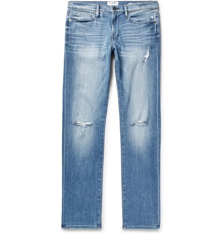 Photo: FRAME - L'Homme Slim-Fit Distressed Stretch-Denim Jeans - Men - Light denim