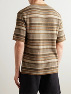 Mr P. - Striped Crochet-Knit Cotton T-Shirt - Brown