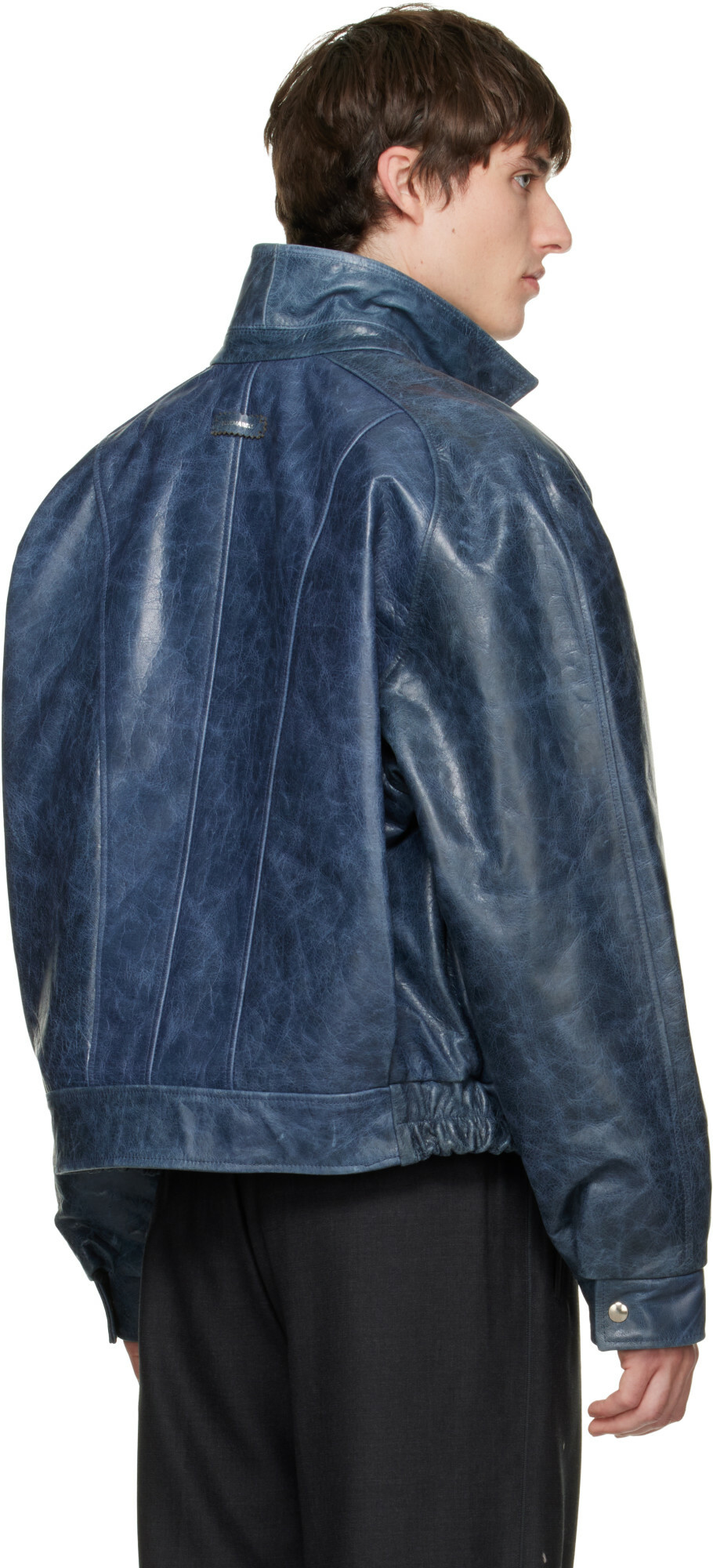 BLUEMARBLE Blue Curved Shoulder Leather Blouson Jacket