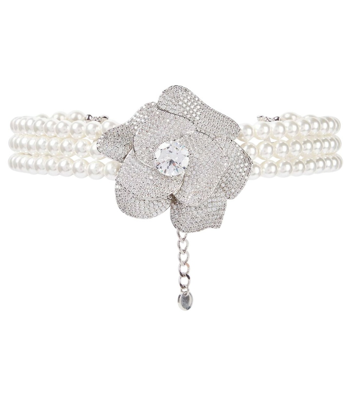 Photo: Self-Portrait Crystal Flower faux pearls-embellished choker