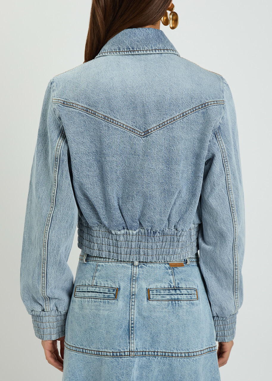 Zimmermann Quilted Denim Bomber Jacket Light Blue
