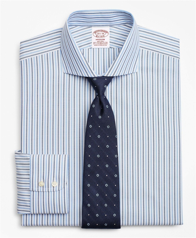 Photo: Brooks Brothers Men's Stretch Madison Relaxed-Fit Dress Shirt, Non-Iron Royal Oxford Stripe | Blue
