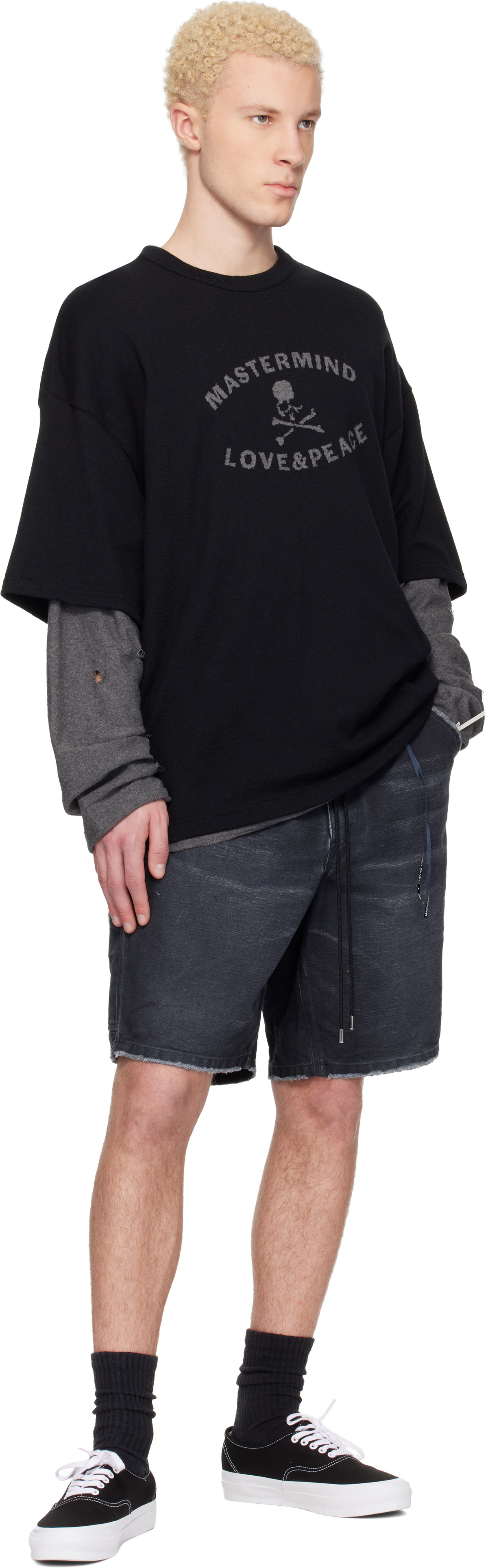 MASTERMIND WORLD Black Reversible Distressed T-shirt