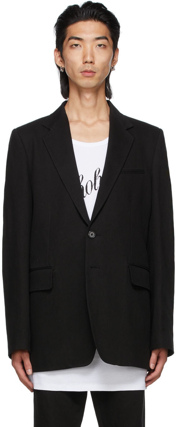 Ann Demeulemeester Black Cotton & Linen Tailored Blazer Ann Demeulemeester