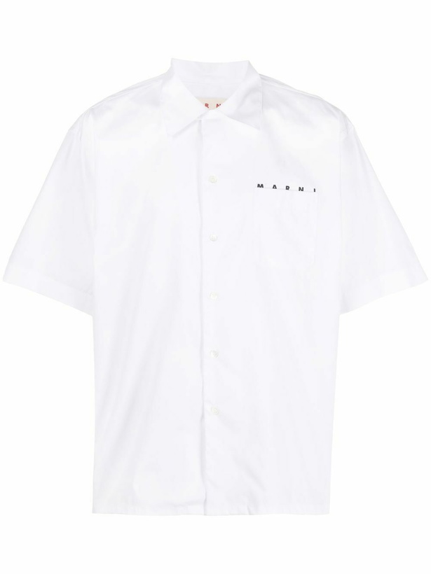 Photo: Marni White Logo-Print Cotton Shirt