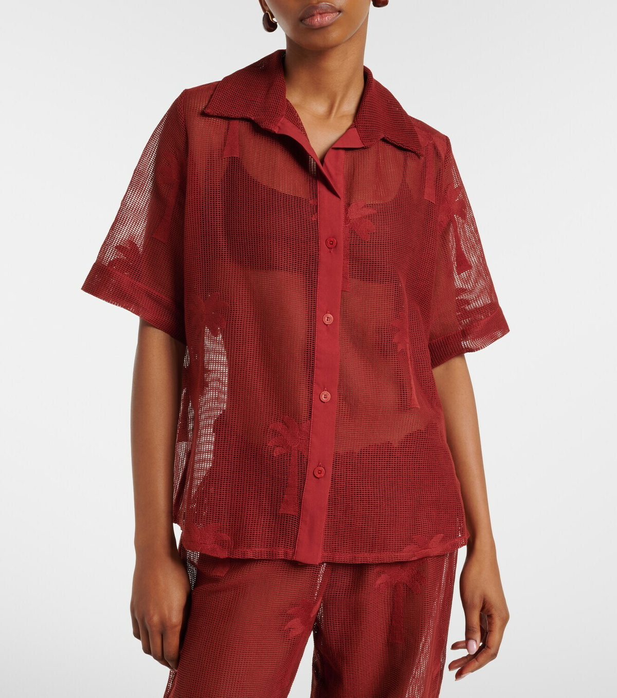 Johanna Ortiz Embroidered cotton-blend mesh shirt