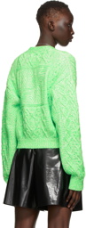 We11done Green & White Cable Knit Cardigan