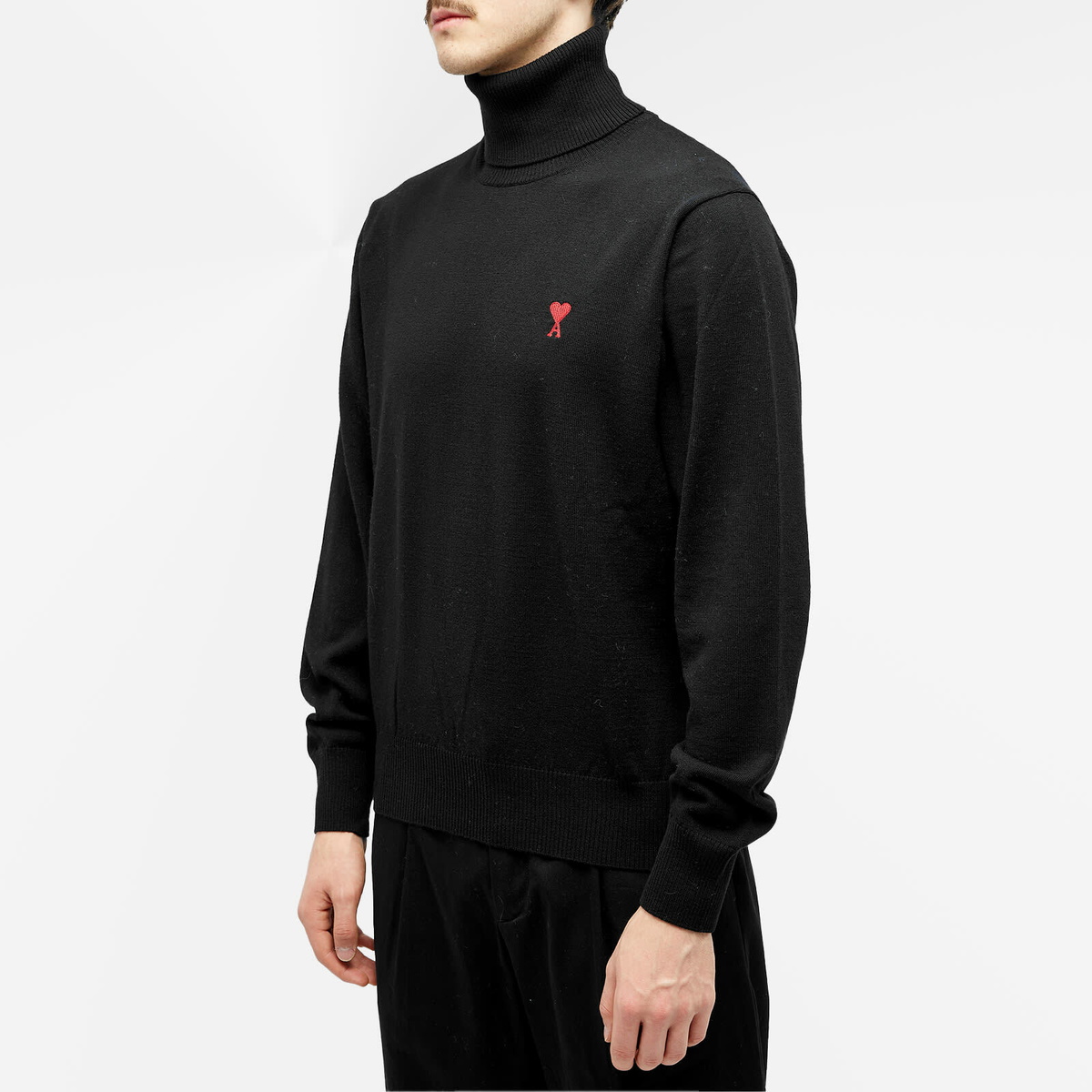 AMI Paris Men's Small A Heart Roll Neck Knit in Black