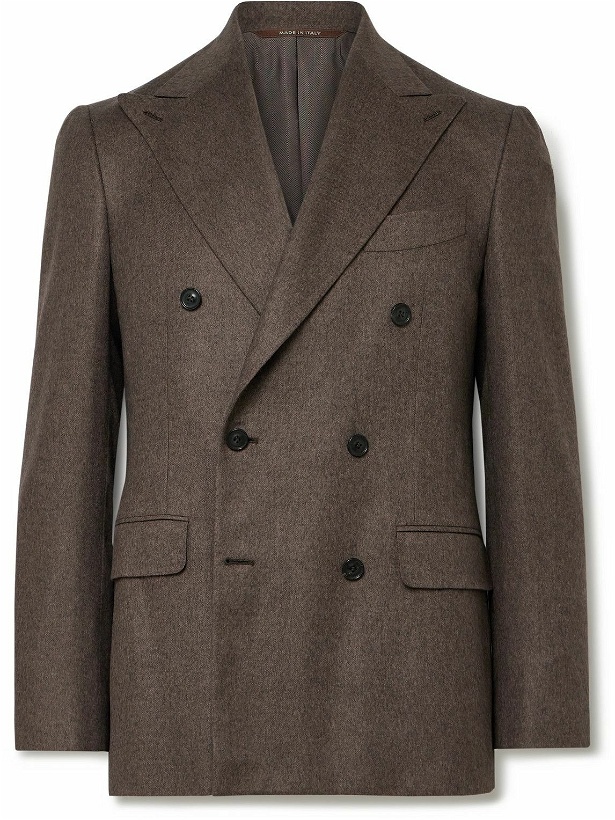 Photo: Canali - Double-Breasted Brushed Cashmere and Silk-Blend Twill Blazer - Brown