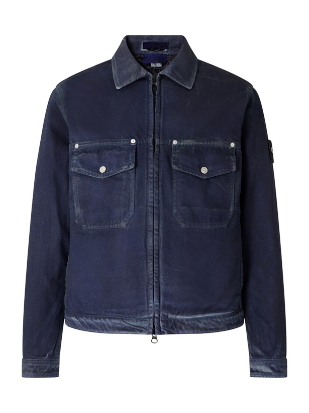 Photo: Stone Island - Stone Island Denim Research Collection Garment-Dyed Reflective Padded Denim Jacket - Blue