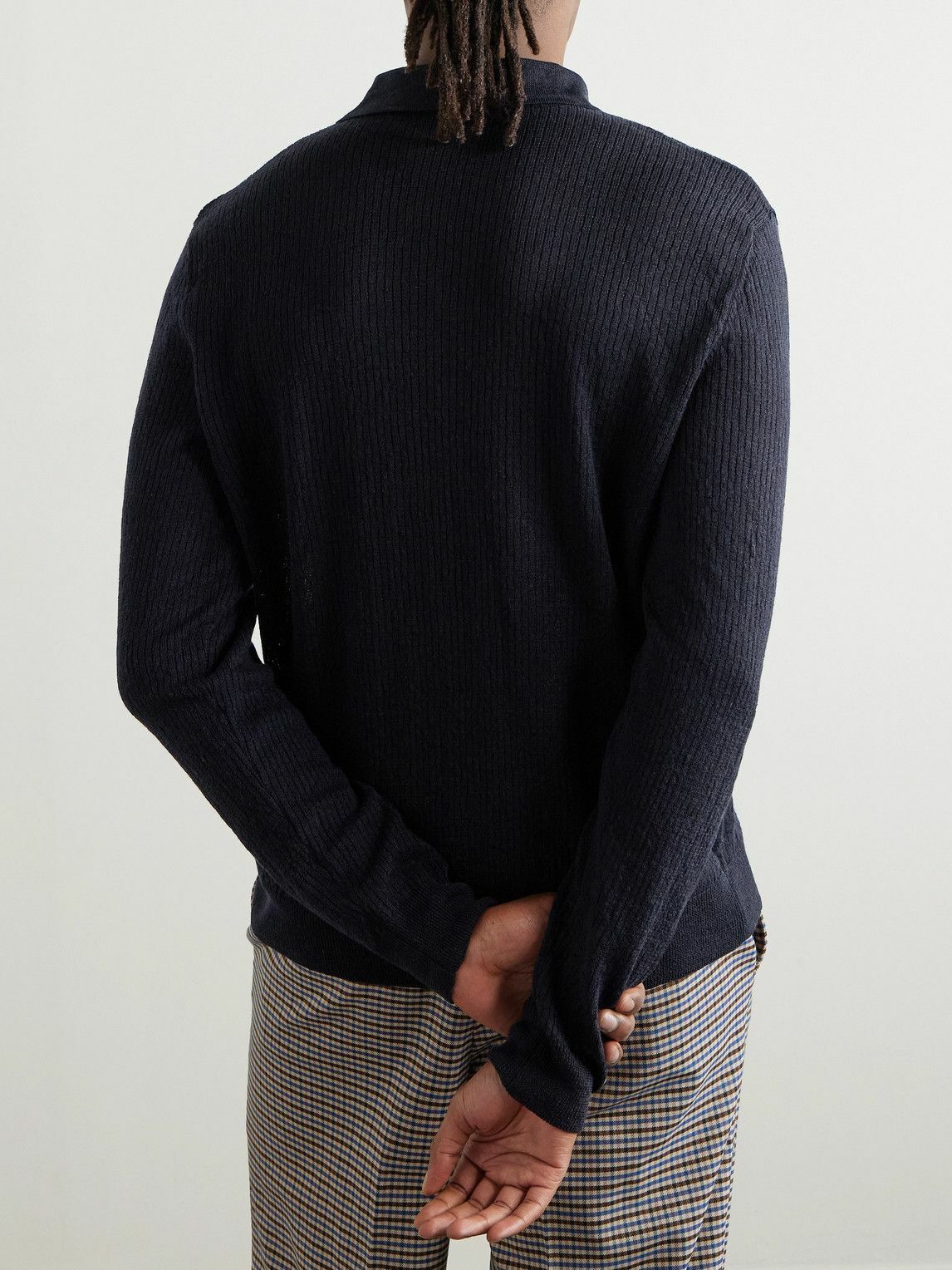 Barena - Pevaron Ribbed Linen and Cotton-Blend Polo Shirt - Blue