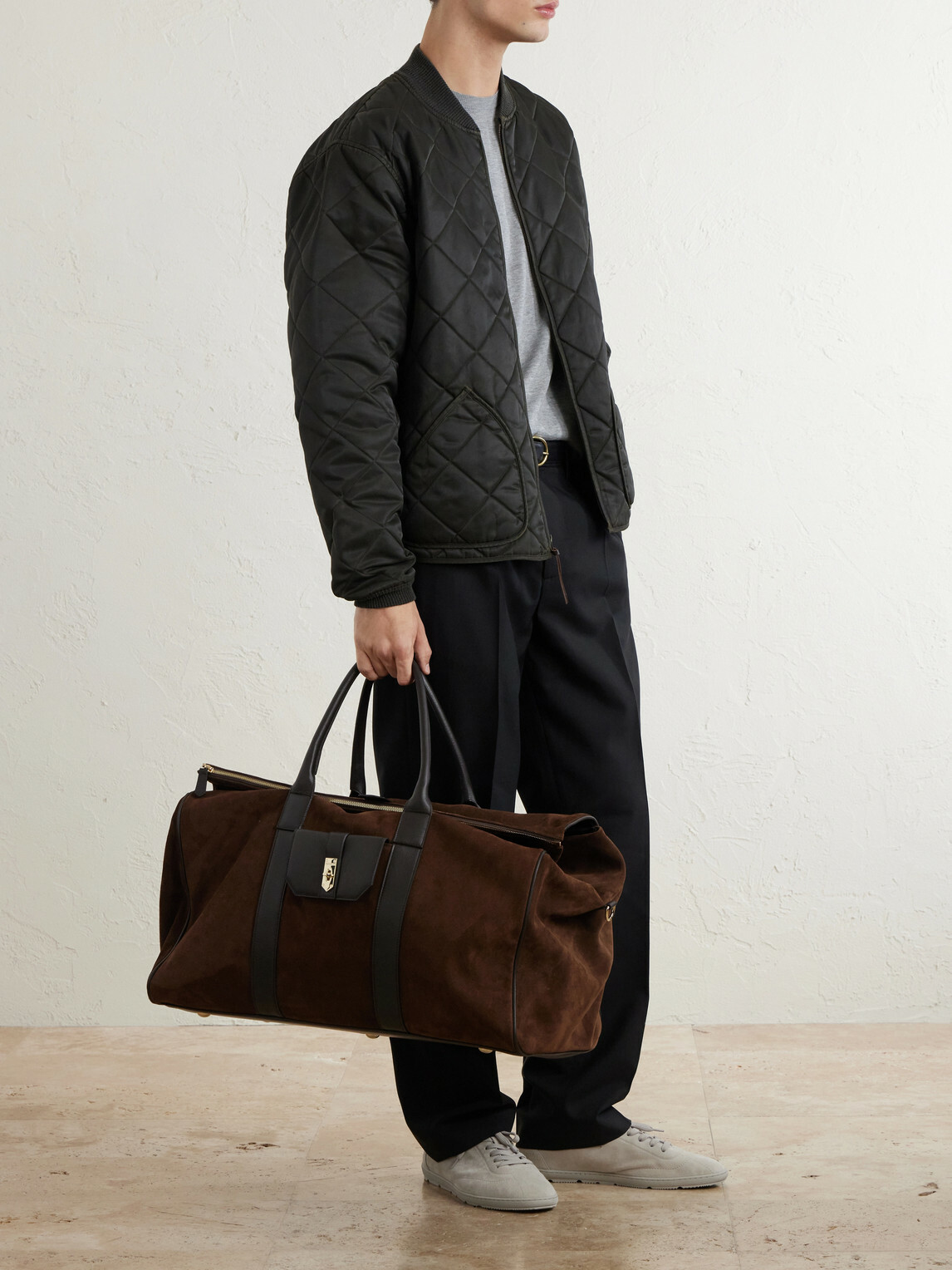 Canali - Leather-Trimmed Suede tote