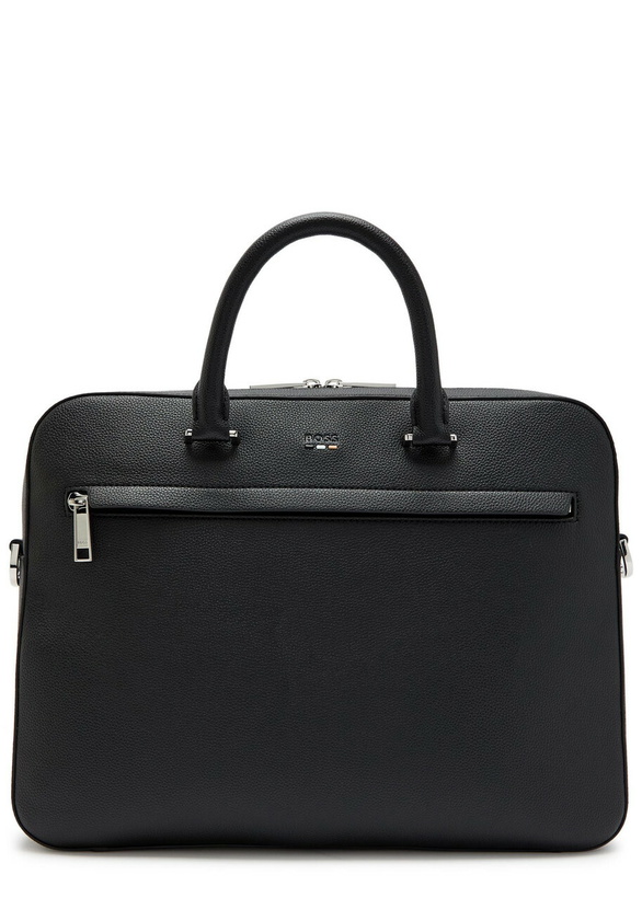 Photo: Boss Logo Grained Leather Briefcase - Black - One Size