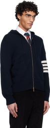 Thom Browne Navy Intarsia Zip Up 4-Bar Hoodie