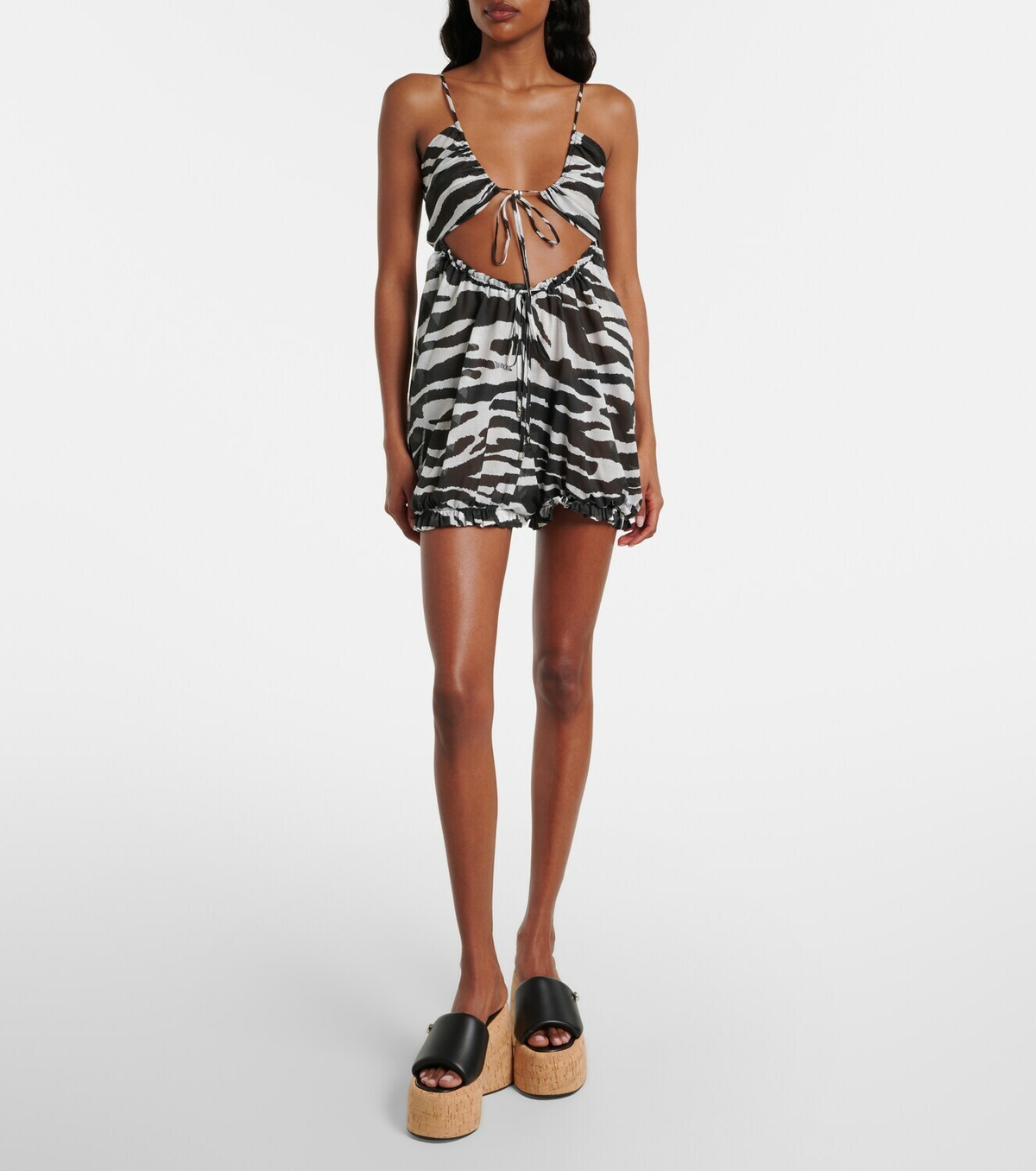 The Attico Zebra-print cotton muslin romper