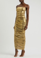 Norma Kamali Diana Ruched Metallic Stretch-jersey Maxi Dress Metallic Gold