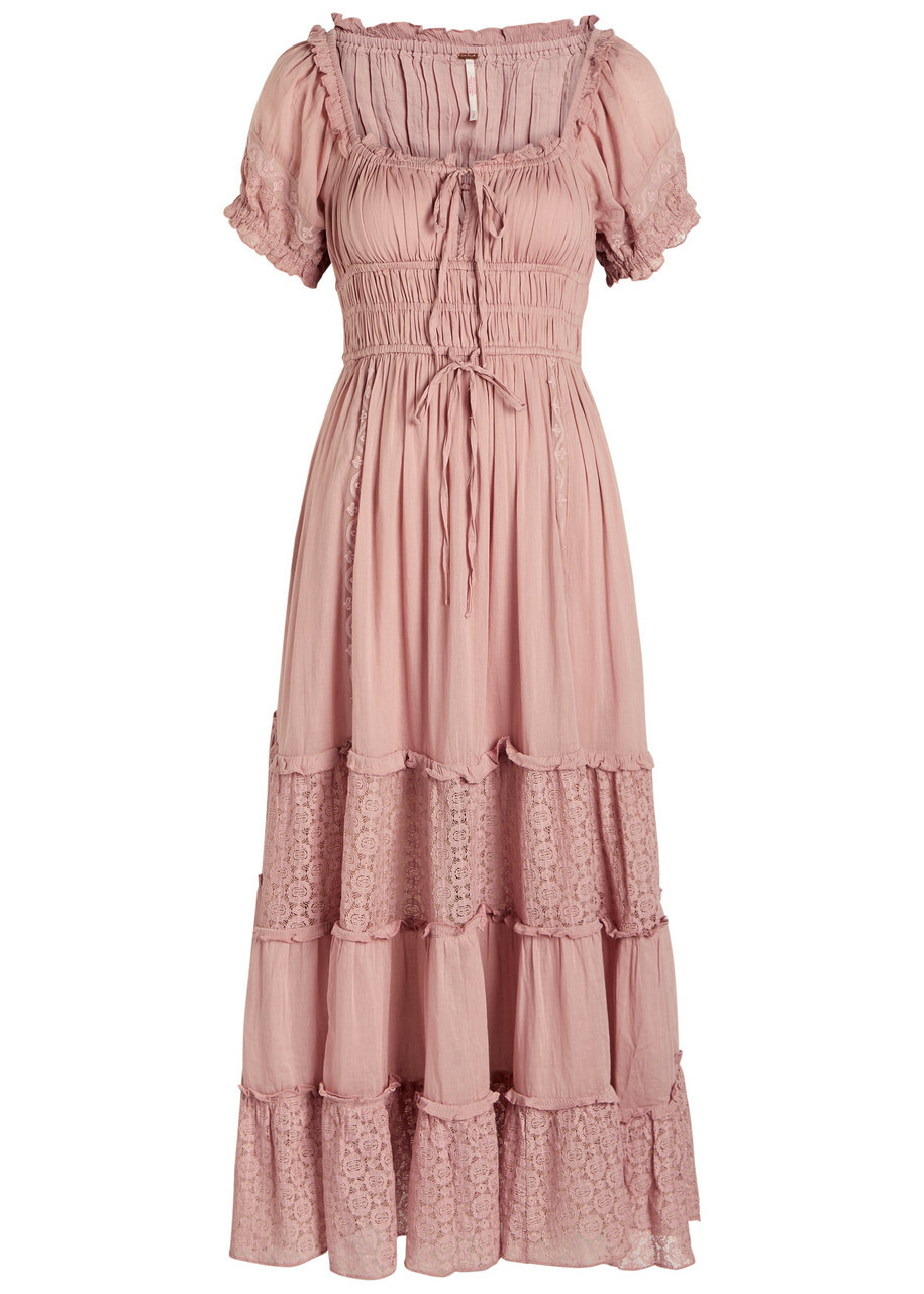Free People Falling Sun Panelled Cotton Midi Dress Mauve