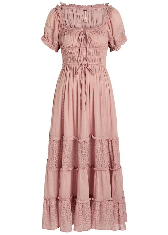 Photo: Free People Falling Sun Panelled Cotton Midi Dress Mauve