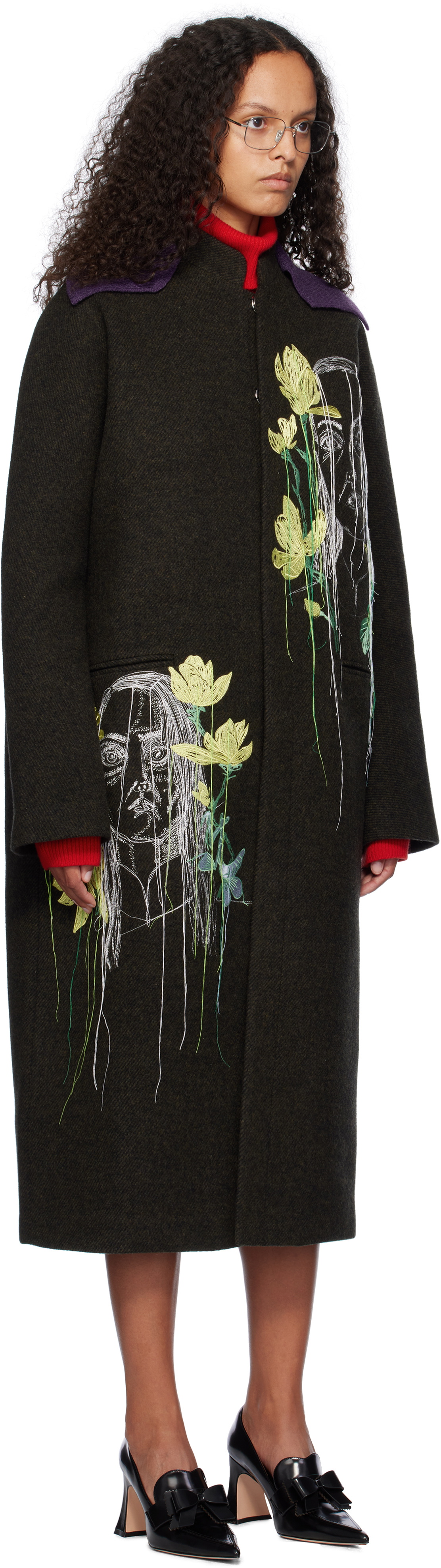 AO Yes Khaki Embroidered Coat
