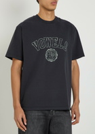 Vowels Logo-print Distressed Cotton T-shirt Black