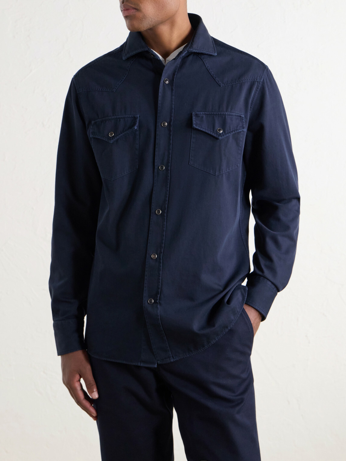 Brunello Cucinelli - Cotton-Canvas Western Shirt - Blue