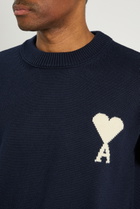 Ami Paris Logo-intarsia Wool and Cotton-blend Jumper Navy