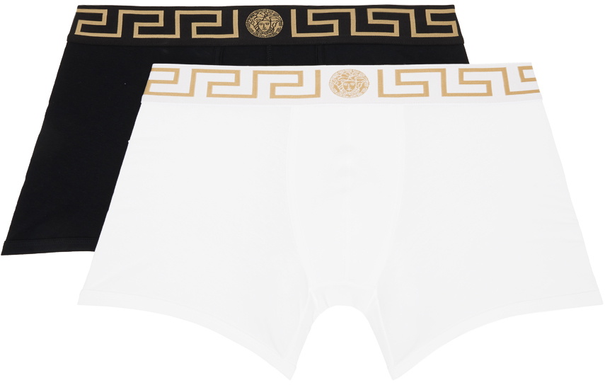 Versace Underwear Two-Pack Black & Gray Greca Border Boxers Versace  Underwear