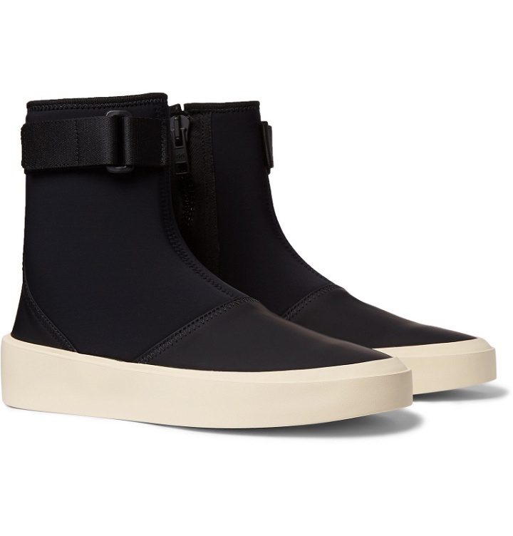 Photo: Fear of God - Leather-Trimmed Neoprene High-Top Sneakers - Black