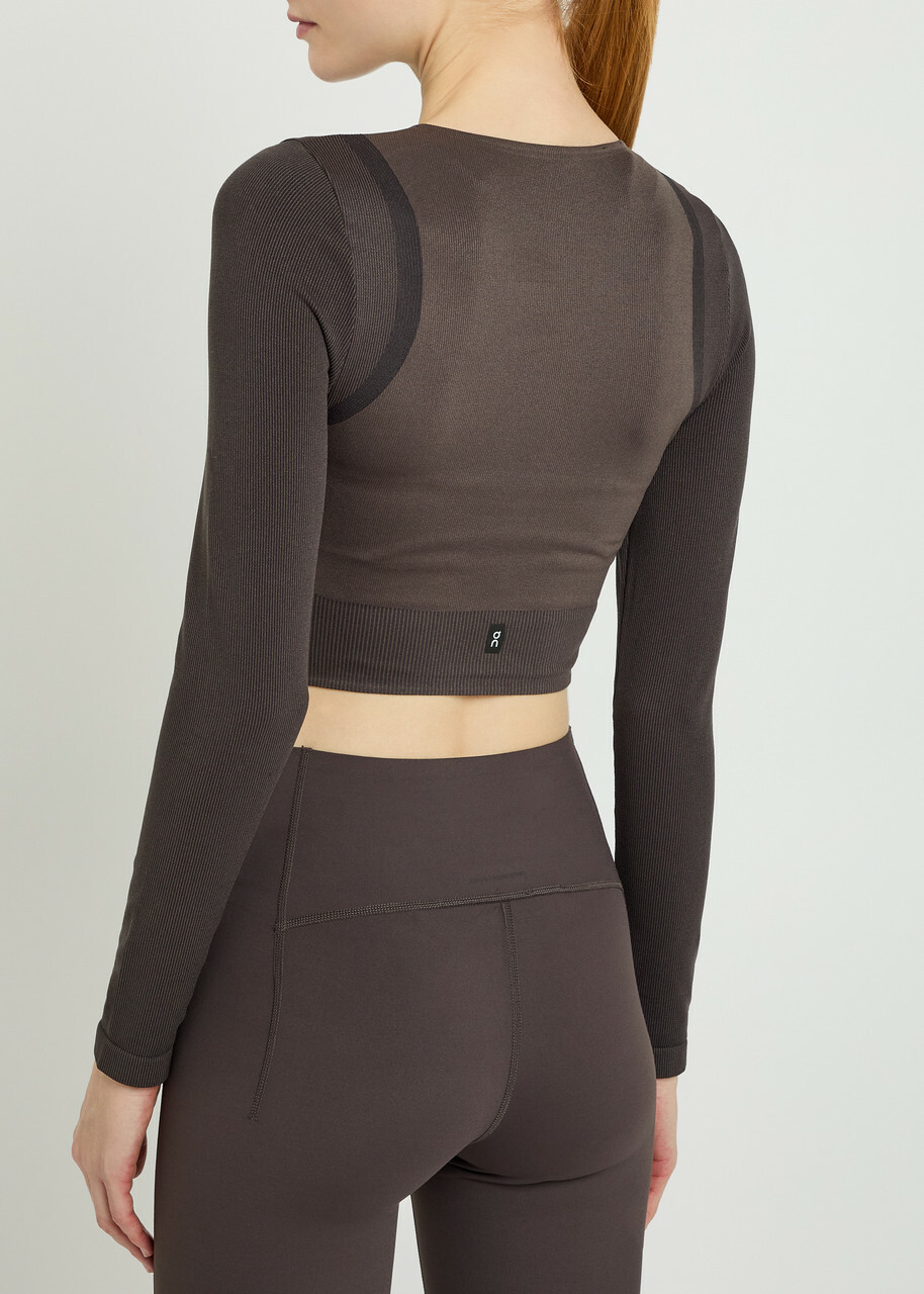 ON Studio Ribbed-jacquard Stretch-knit Crop top Brown