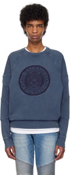 Balmain Navy Ribbed Coin Embroidery Sweatshirt