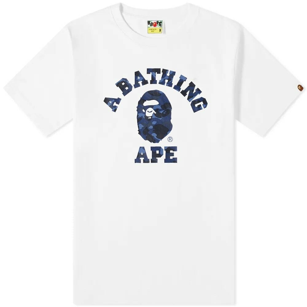 A Bathing Ape Men's Colour Camo A College T-Shirt in White/Navy A