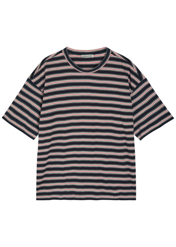 Photo: Ymc Striped Cotton T-shirt Navy