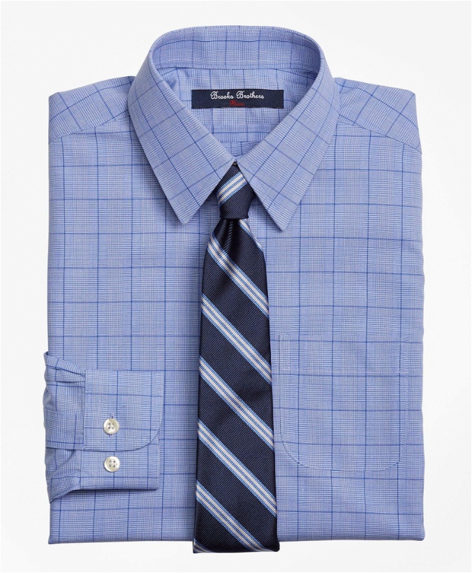 Photo: Brooks Brothers Boys Non-Iron Supima Cotton Broadcloth Plaid Dress Shirt | Blue