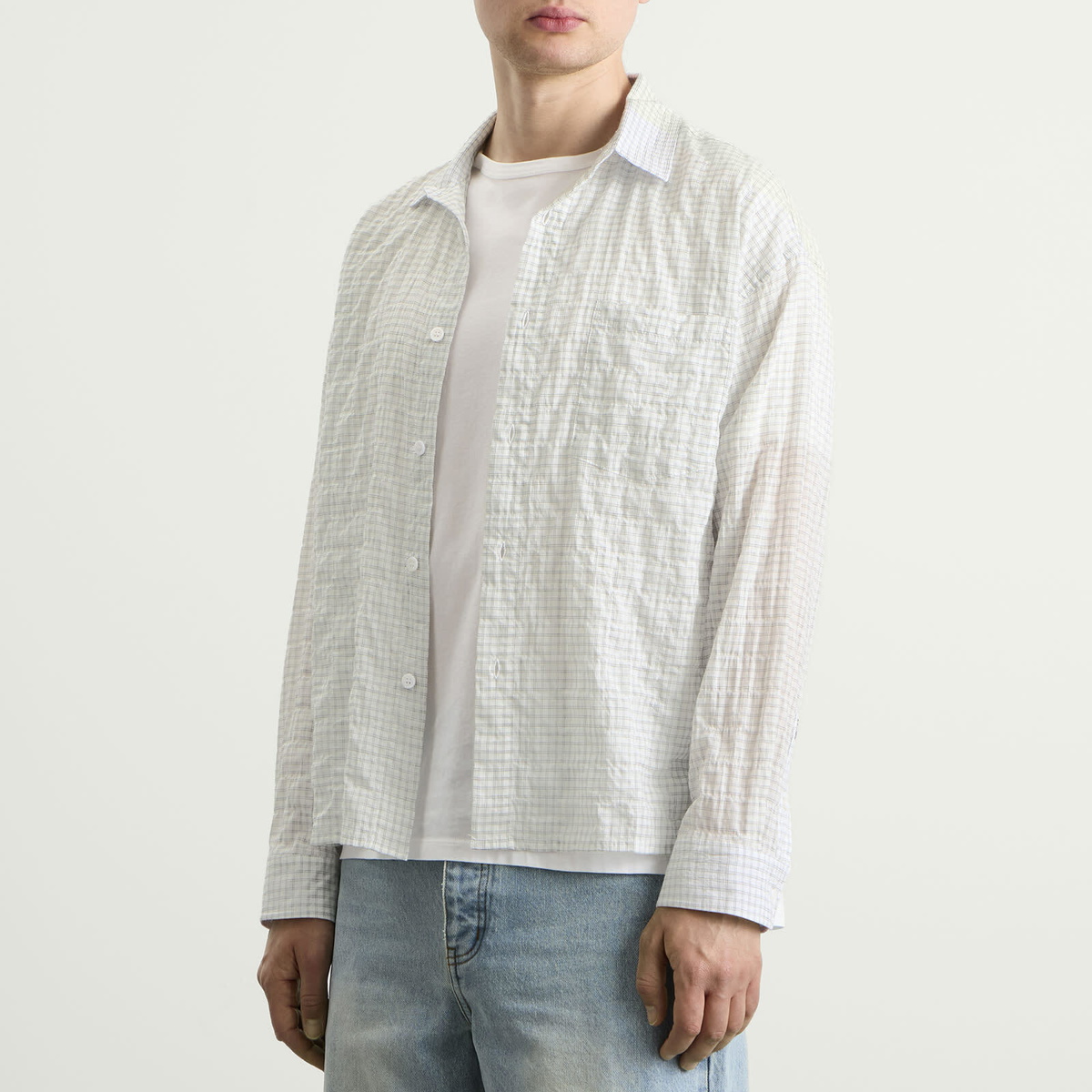 Ronning Men's Japanese Shirt in White Grid